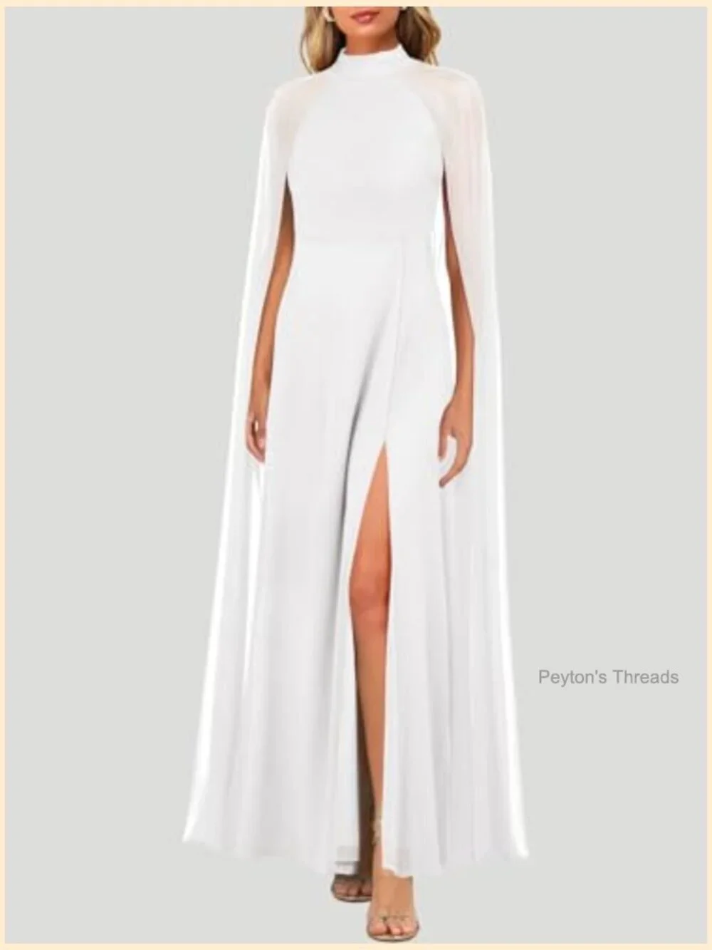 Halter Neck Cape Sleeve High Split Maxi Dress for Wedding Guest